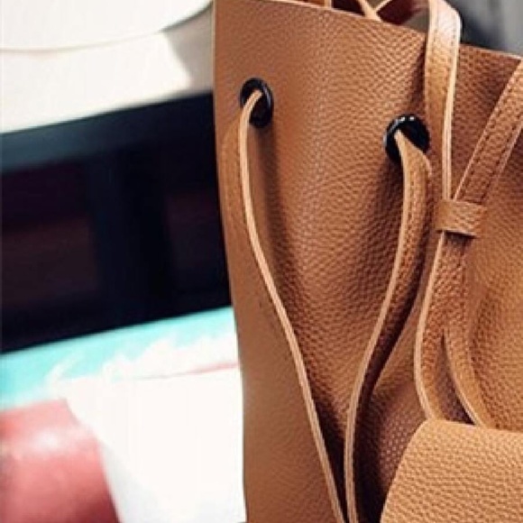 Camel Vegan Leather Tote Bag Wallet Set - Picture 4 of 7